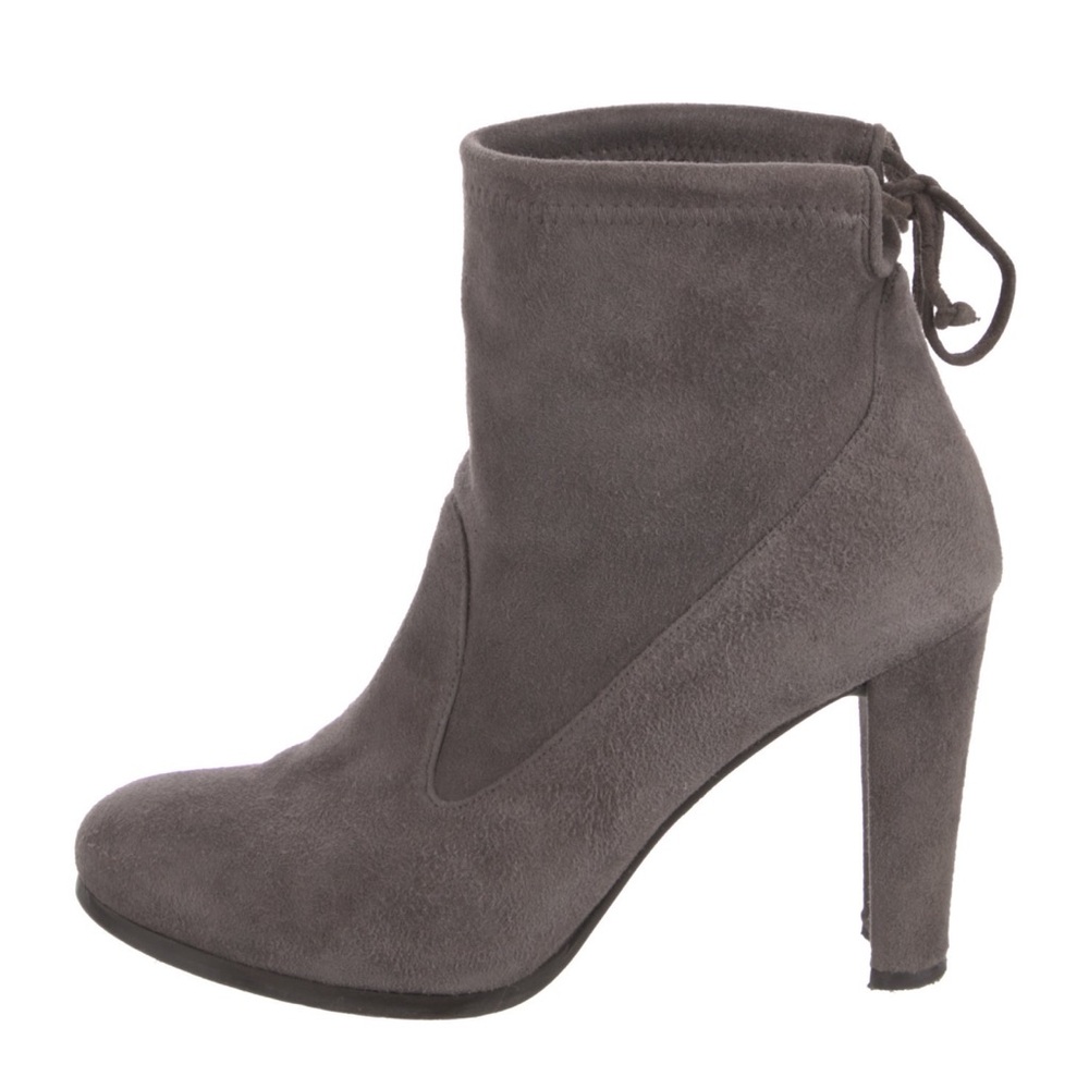 stuart weitzman grey suede glove stretch signature tie back booties